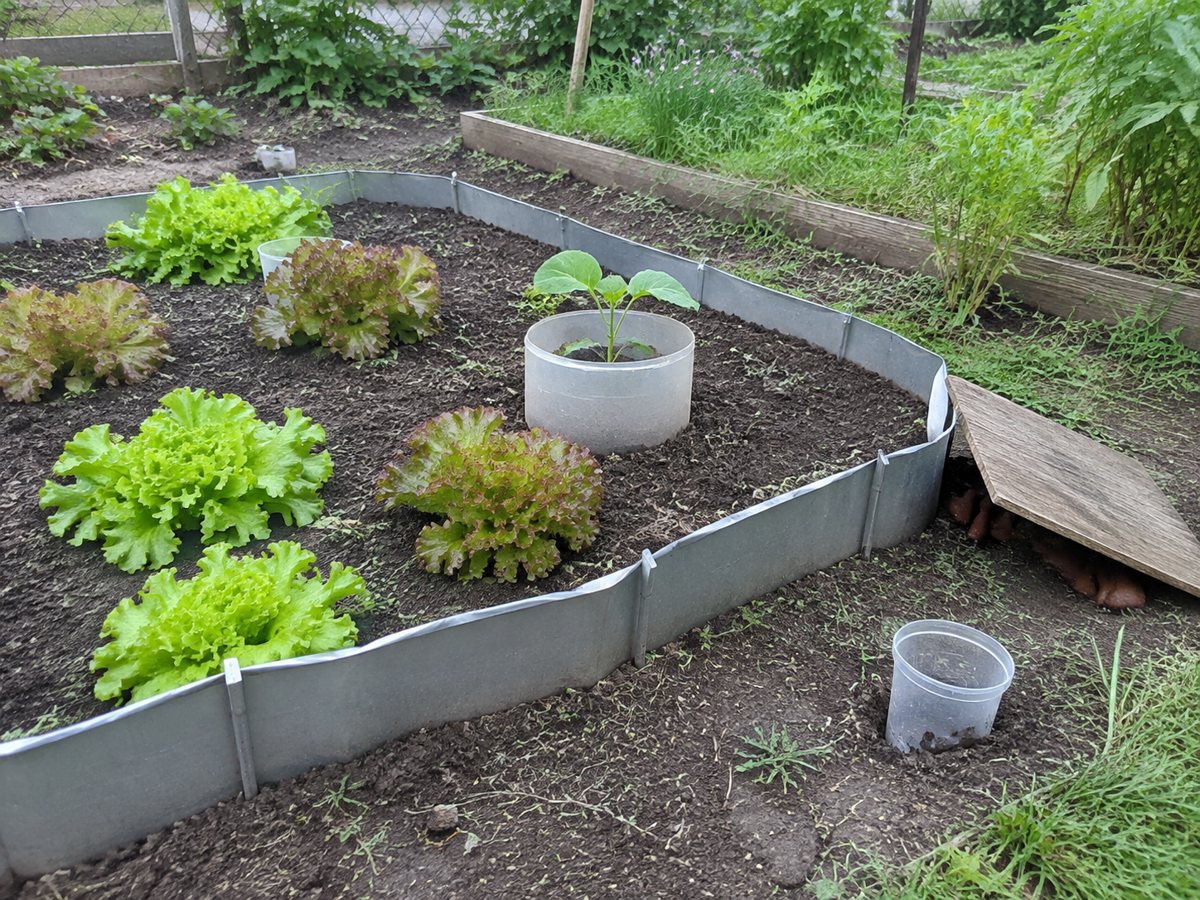 Der Schneckenzaun um das Salatbeet